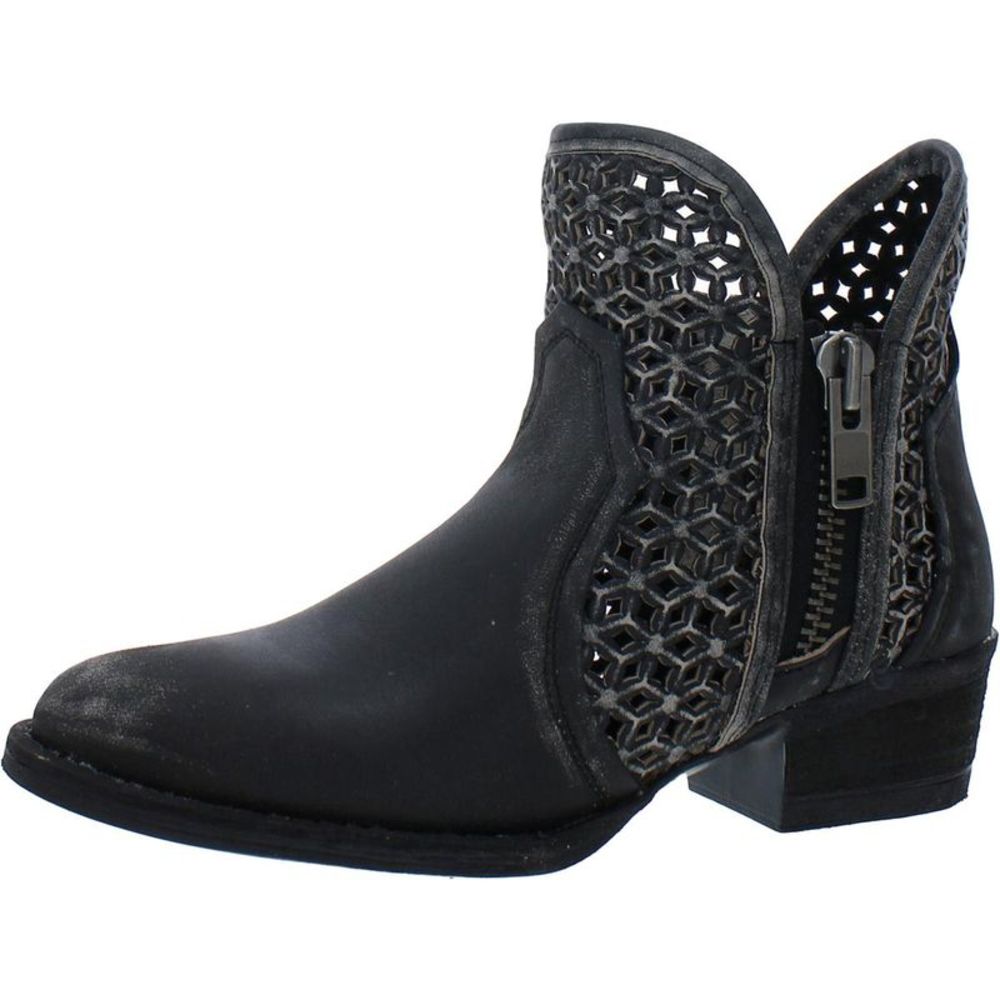 Circle G Womens Black Leather Cut-Out Ankle Cowboy, Western Boots Shoes Used
